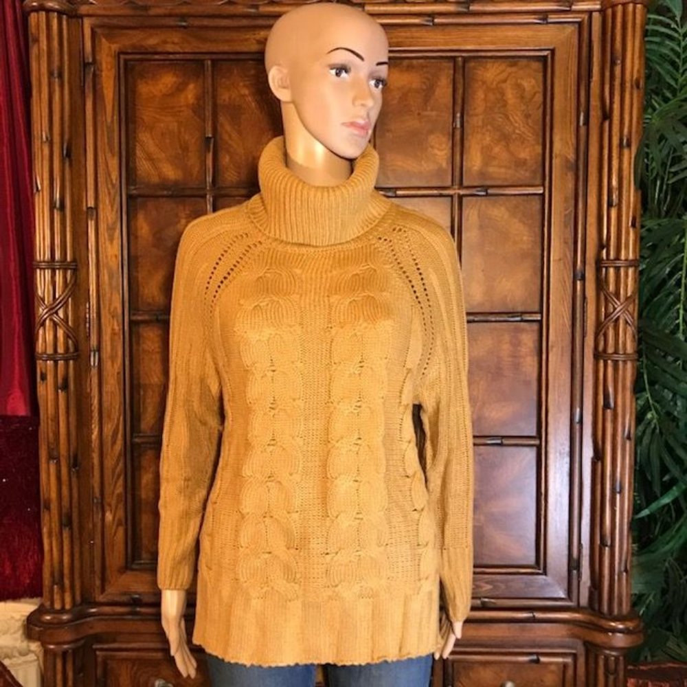 Cable Knit Hi Lo Turtleneck Sweater
